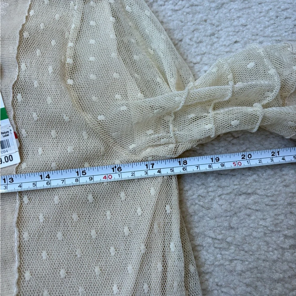 American Rag Y2K vintage beige mesh lace gauzy long sleeve top, sz L (juniors) - Picture 3 of 5